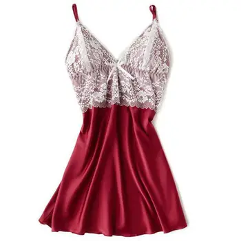 

Lace Nightdress Suspender Skirt Sleepwear Women Nightwear Satin Nightgown Female Casual Sleep Dress Sexy V-neck Home Clothing