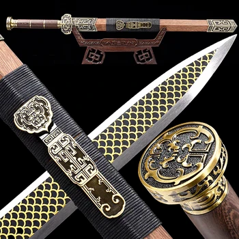 

Pear Wood Saya Chinese KungFu Dao Sword Double Edge Sharp 1095 High Carbon Steel Han Dynasty RuYi Saber Knife WuShu Battle Jian