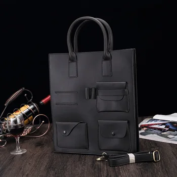 

Vertical PU Briefcase Large Capacity Soft Leather Retro Shoulder Bag Trend Men's Bag Business Bag Large Capacity Casual Handbag