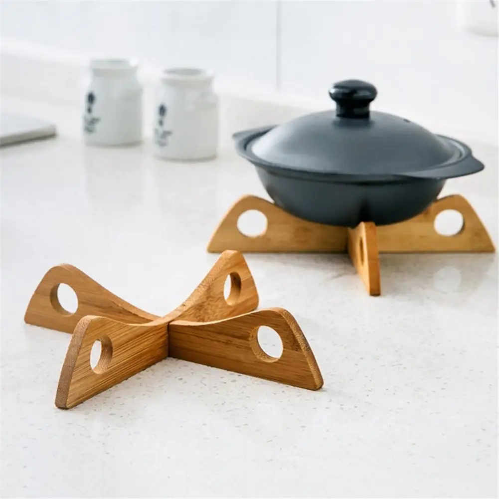 Detachable Bamboo Kitchen Pan Pot Cross Stand Shelf Heat Insulated Dish Holder | Дом и сад