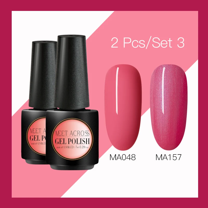 

MEET ACROSS 2Pcs Glitter UV Gel Nail Polish Set Red Series Led Nail Gel Varnish Semi Permanent Nail Gel Lacquer Manicure