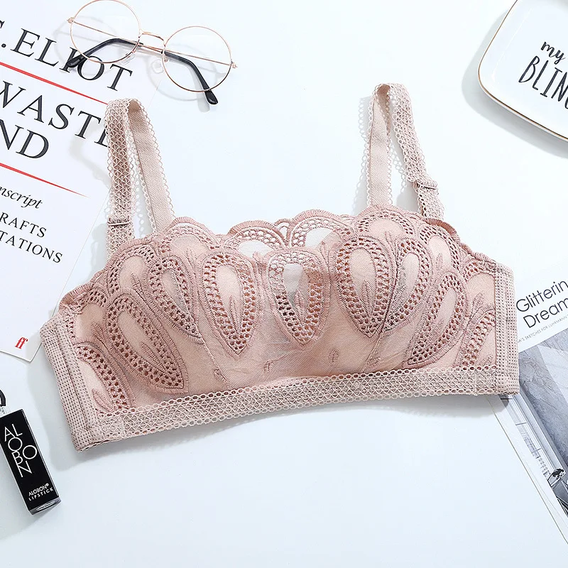 bean pink Кружевной бюстгальтер с вышивкой, Женский бесшовный бюстгальтер, беспроводной бюстгальтер, пуш-ап бюстгальтеры для женщин, сексуальное нижнее белье, нижнее белье - Цвет: bean pink