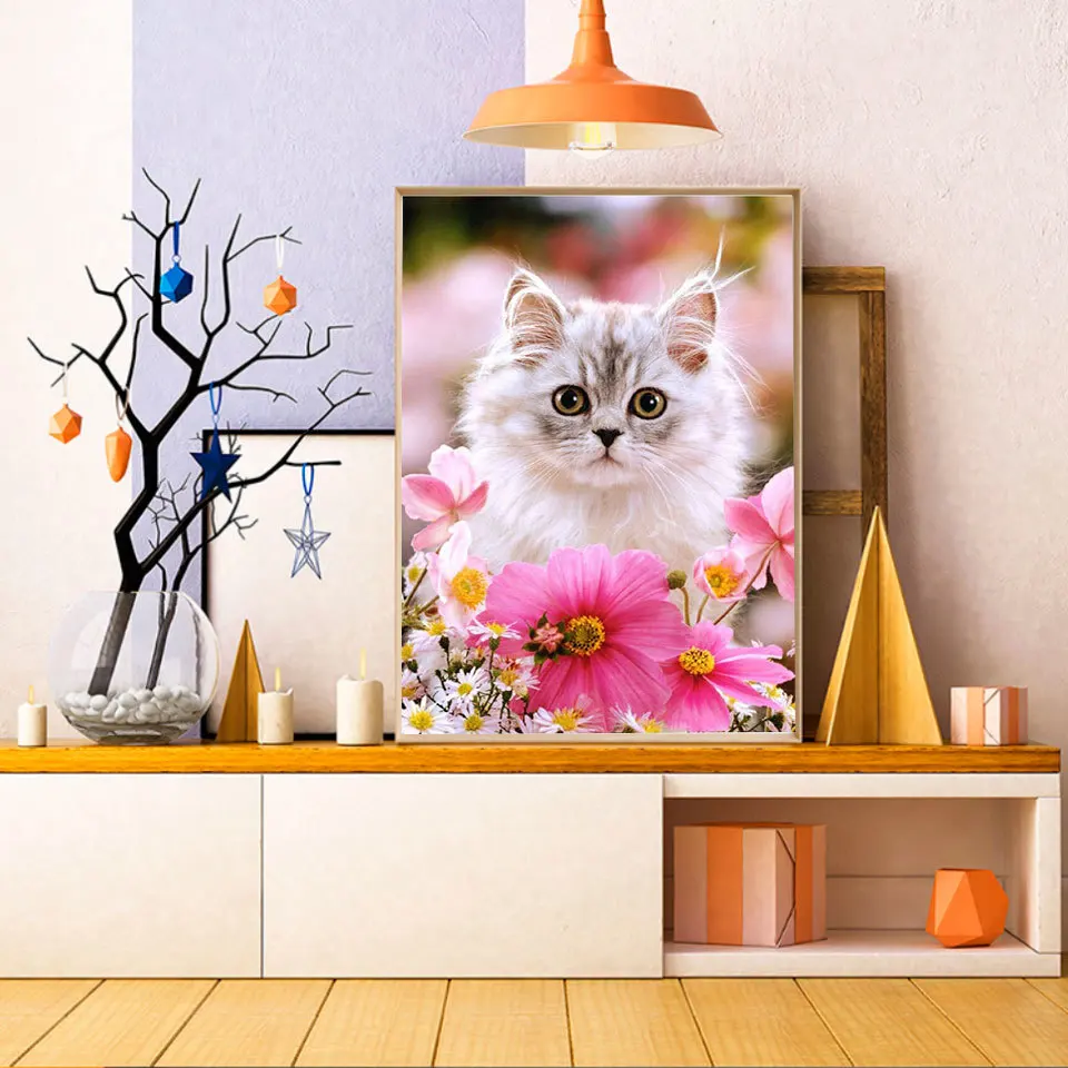 Momoart 5D Diamond Painting Cat Full Square&Round Diamond Embroidery Animal Flower New Mosaic Art Picture Wall Decor