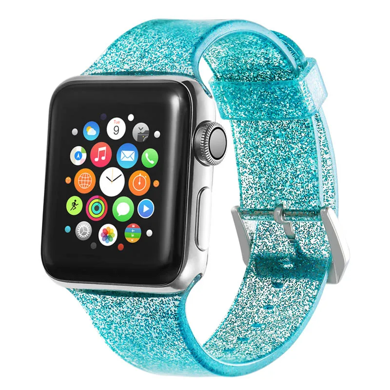 green Блестящий ремешок для apple watch 5 4 band correa apple watch 44 мм 40 мм 42 мм 38 мм iwatch 5 4 3 2 1 силиконовый браслет pulseira - Цвет ремешка: green