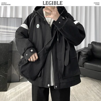 

LEGIBLE 2020 Jackets Men Solid Windbreaker Loose Casual Korean Jacket Male Coats Zipper Hooded Tracksuit Streetwear