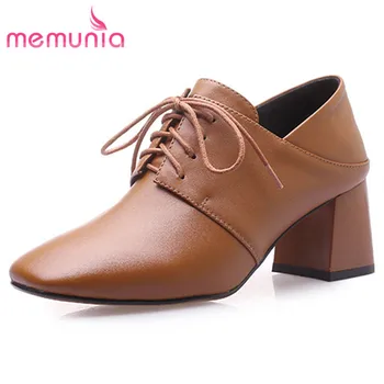

MEMUNIA 2020 new arrive women pumps genuine leather shoes lace up spring summer single shoes square heel ladies office shoes