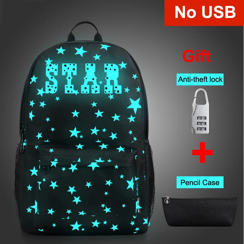Мужской Светящийся рюкзак, школьная сумка с usb зарядным портом, Противоугонный рюкзак для ноутбука, рюкзак для мальчиков и девочек, Подростковая большая Вместительная дорожная сумка - Цвет: no usb 1