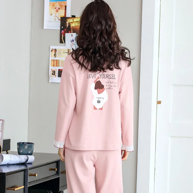 Autumn Women Comfortable Cotton Cute Pajama Set long Sleeve Sleepwear Suit Girl Print Pyjama Set Womens Nightshirt Sets