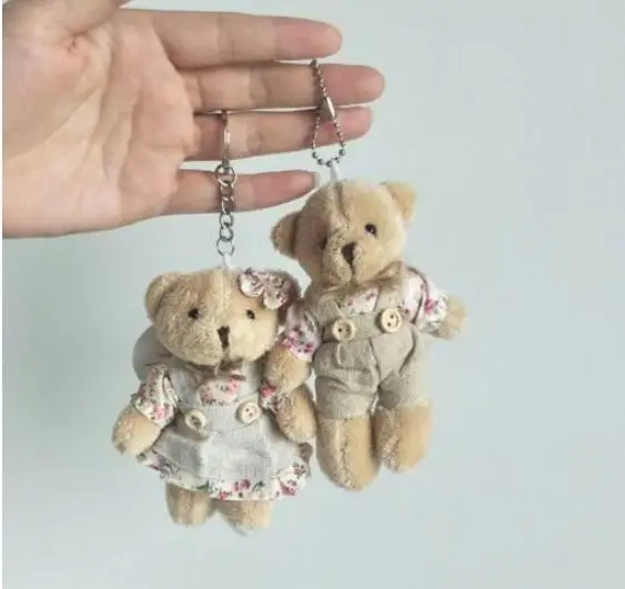 Bear 20 шт./лот 11 см пара Медведь Кролик плюшевый брелок цветочная ткань маленькая игрушка-брелок кролик куклы брелоки для сумки - Цвет: Bear