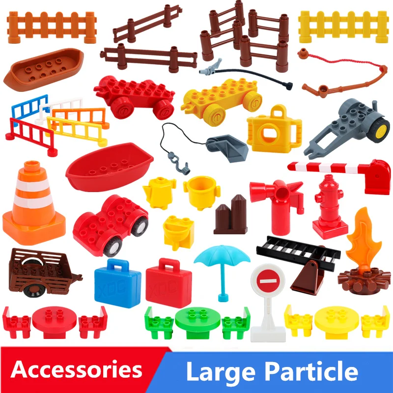 

Large Particle Building Blocks Fire Suitcase Fence Torch Tables Bulk Accessories Compatible With Duploed Toys For Kids Gift