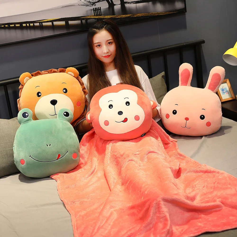 Прямая поставка, Peluches, животные, Лев, лягушка, кролик, обезьяна, ручная грелка, плюшевое животное, мягкая игрушка с одеялом, подушка, 3 в 1 наборе