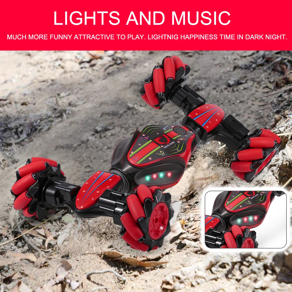 

RC Stunt Car With Lights 2.4GHz 4WD RC Off Road Car Deformable Car Gesture Sensor Watch Music Hallowmas Kids Gifts RC Toys