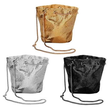 

Women Prom Sequin Bucket Evening Bag Handbag Ladies Wedding Party Drawstring Shoulder Female Fashion Crossbody Clutch Tote Purse