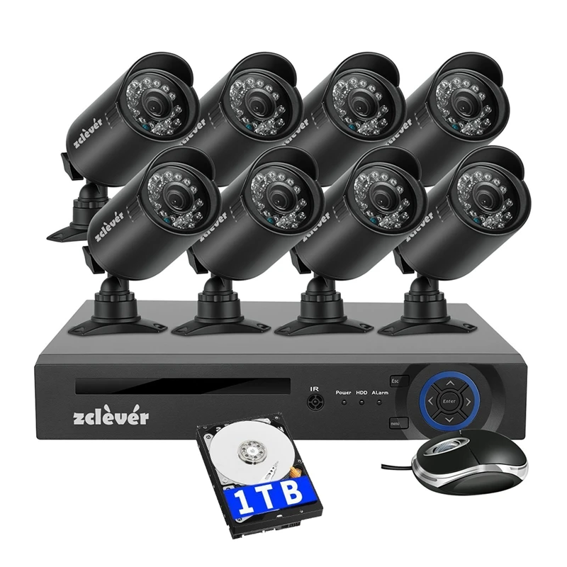 

Zclever 8CH CCTV System 1200TVL Home Security Video Surveillance Kit 720P AHD DVR with 4/8PCS Outdoor Indoor Camera Night Vision