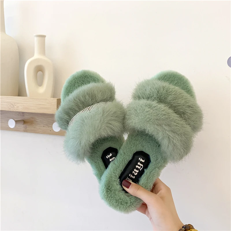 

Shoes Luxury Slides Slippers Fur Shose Women Designer Plush Soft 2019 Flat Basic Microfiber Rome Rubber PU Autumn