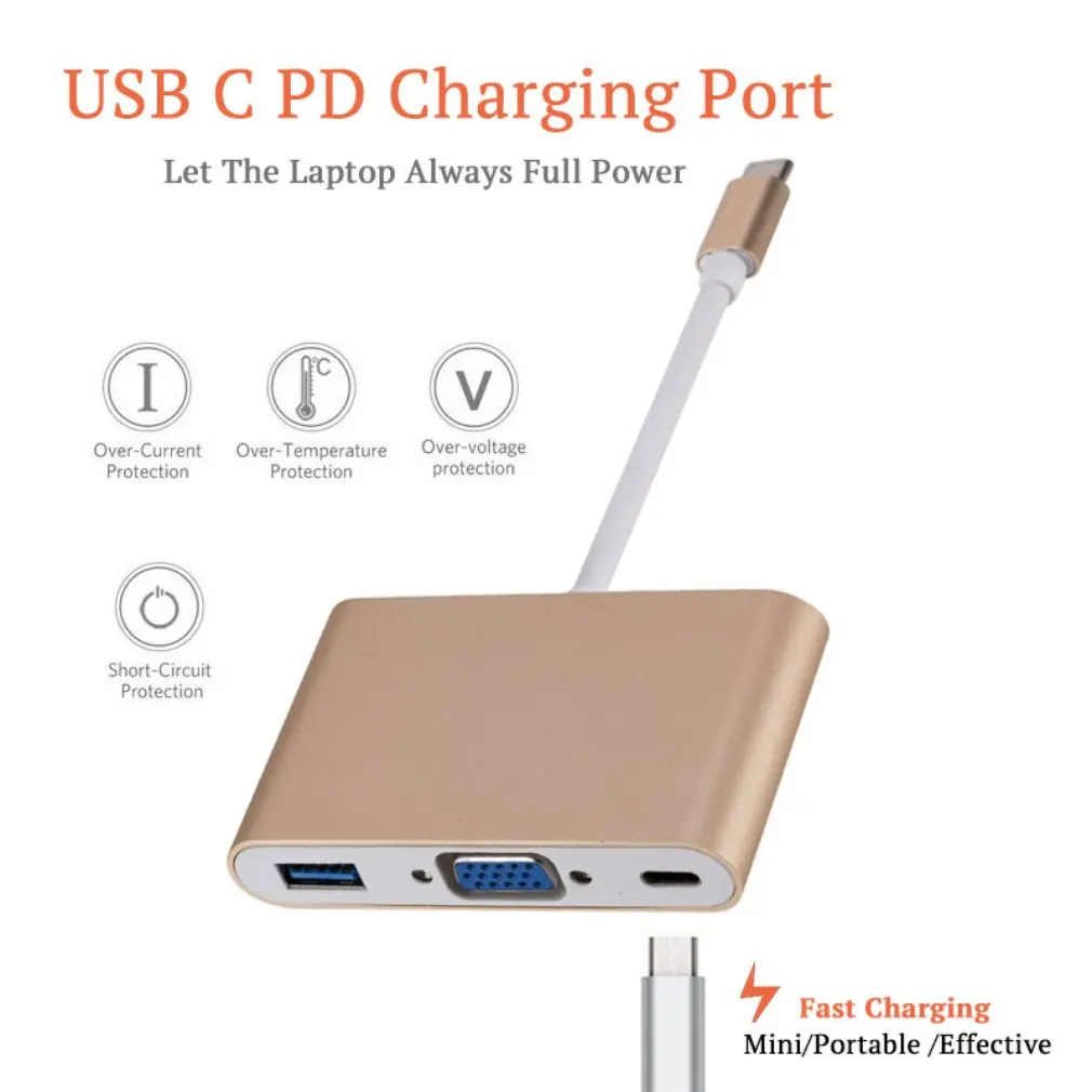 3 в 1 USB 3,1 тип-c к VGA+ концентратор+ PD видео конвертер адаптер тип-c к HDMI+ VGA Аудио кабель конвертер для Macbook