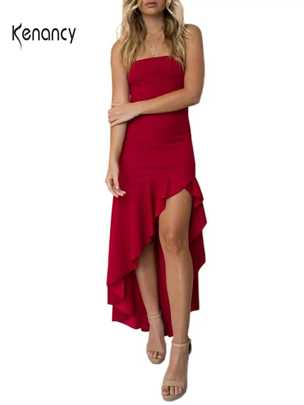 Kenancy гофрированное облегающее платье с лямкой на шее летнее асимметричное
