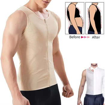 남성 슬리밍 바디 셰이퍼, 여성형 유방 압박 셔츠, 배 조절 쉐이프웨어, 허리 트레이너, 가슴 Abs 슬림 조끼, 남성 코르셋