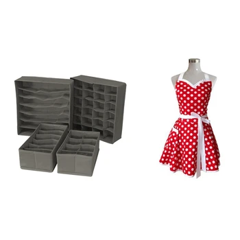 

4-Piece Collapsible Drawer Divider with Lovely Sweetheart Red Retro Vintage Apron Dress Gift