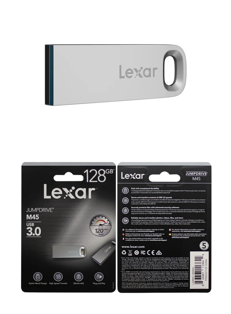 32 GB/64 GB Lexar USB флэш-накопитель M45 USB 3,0 высокое Скорость 100 МБ/с. металлический U диск 128 ГБ флэш-накопитель флеш-накопитель