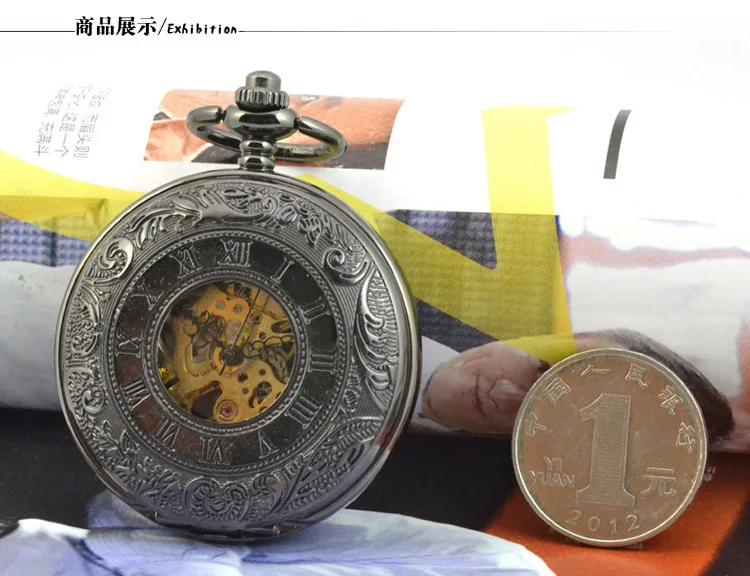 Карманные часы мужские модные классические повседневные резные вольфрамовые стальные черные римские механические для женщин