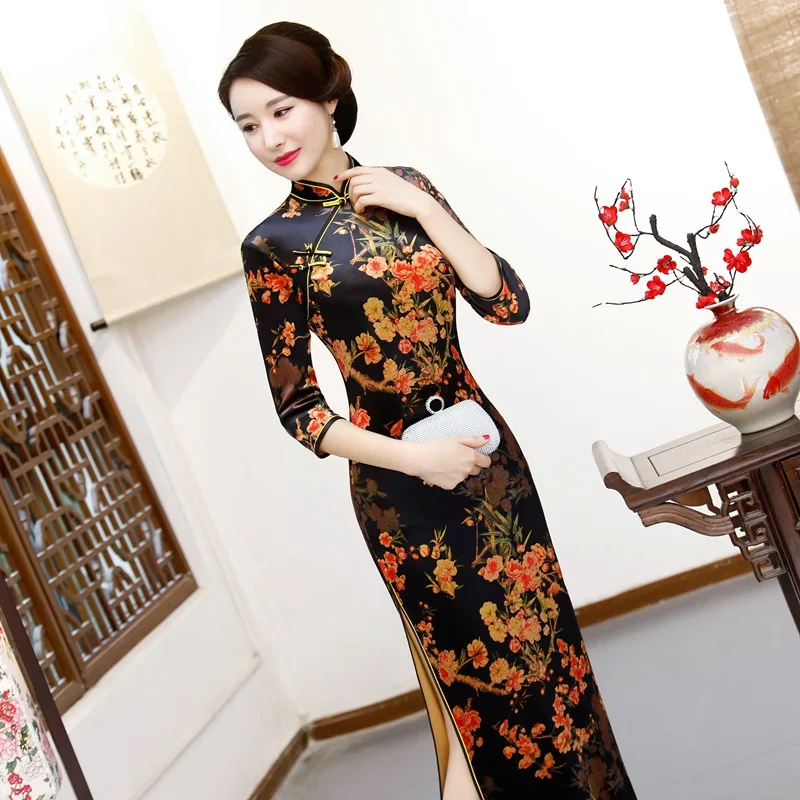 Элегантное тонкое платье Vestidos Inyer, Осеннее бархатное платье Cheongsam, женские вечерние платья, винтажное женское длинное платье в китайском стиле