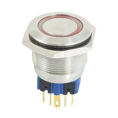 

25mm 12VDC Red Ring LED Light Stainless Latching Push Button Switch 1NO 1NC