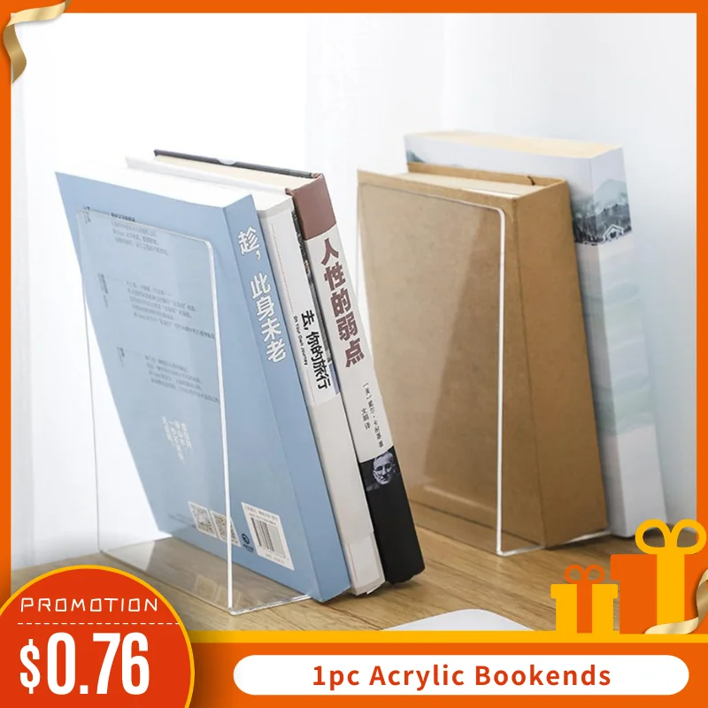 Sujetalibros acrílico transparente, estante de soporte para libros, organizador de escritorio, soporte para libros, suministros escolares y de oficina, 1 unidad