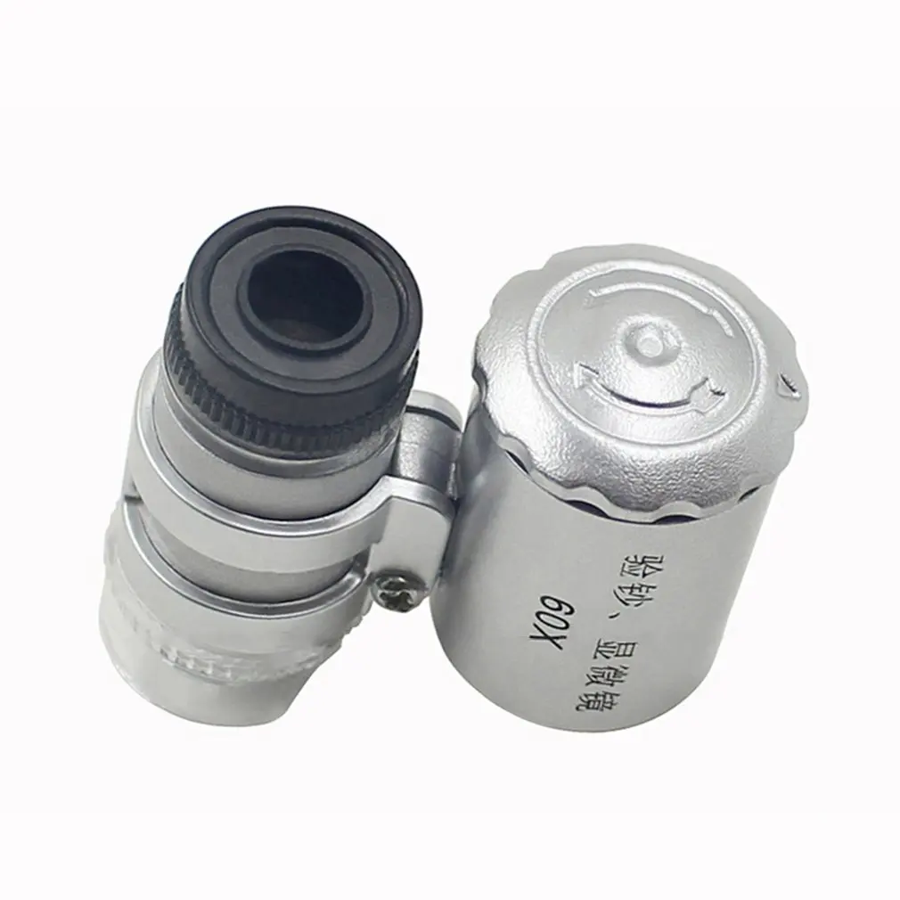 Portable Microscope 60x Pocket Mini Microscope Magnifier Jeweler Loupes Glass Lens LED Light Money Detect Lamp Tester Dropship