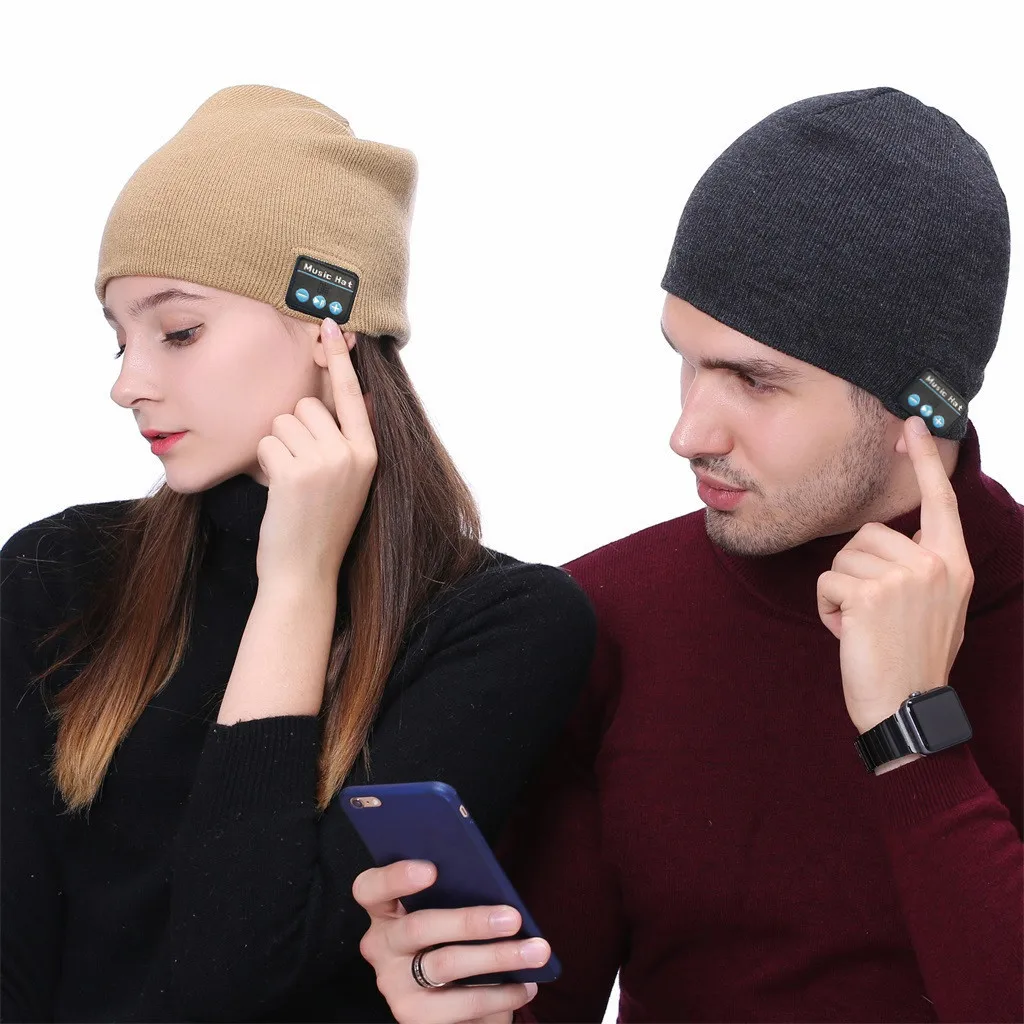 Bluetooth музыкальная шапка со стереонаушниками, гарнитура, динамик, беспроводная теплая шапка, однотонная хип-хоп Повседневная шапка с манжетами