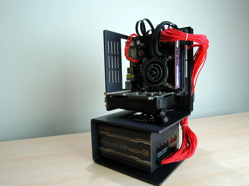 A4 Mini ITX PC Open Air Case Test Bench - Vertical Alloy Frame, SFX ATX Power Supply Support, Water Cooling Chassis (120/140/240/280W) image 5