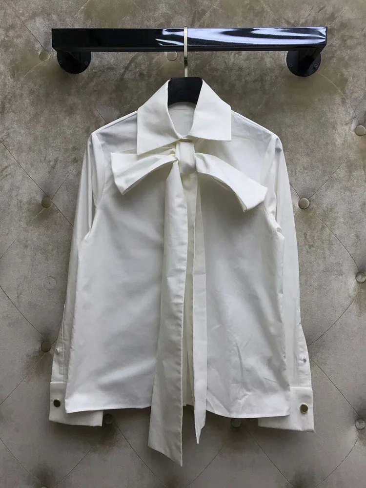 

2019 Early Autumn Women's New Fashion Sweet Girly Style Tie Bow Decorative Chiffon Shirt Women Free Shipping Worldwide