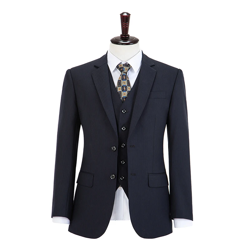 jacket pants vest На заказ, высокое качество, 150 s, камвольная чистая шерсть, темно-синий, на окна, деловой костюм для мужчин, приталенный костюм(пиджак+ брюки+ жилет - Цвет: jacket pants vest