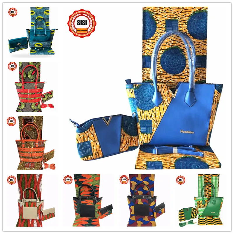 SISI модные Африканские Восковые сумки набор нигерийские принты сумка с Анкарой Воск Ткань 6 ярдов хлопок для высокого качества Вечерние