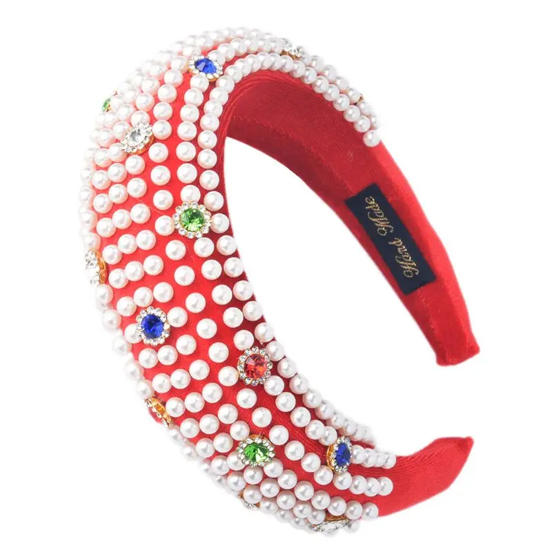 Этнические женские полный искусственный ободок на голову с жемчугом бархат мягкий Стразы широкий обруч для волос - Цвет: D