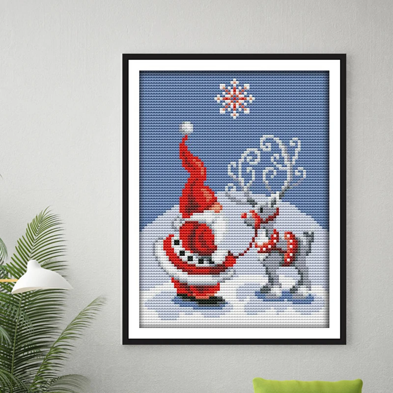 Joy Sunday Santa Claus and elk Cross Stitch Kits christmas decorations for home 14CT pattern DMC chinese embroidery needlework