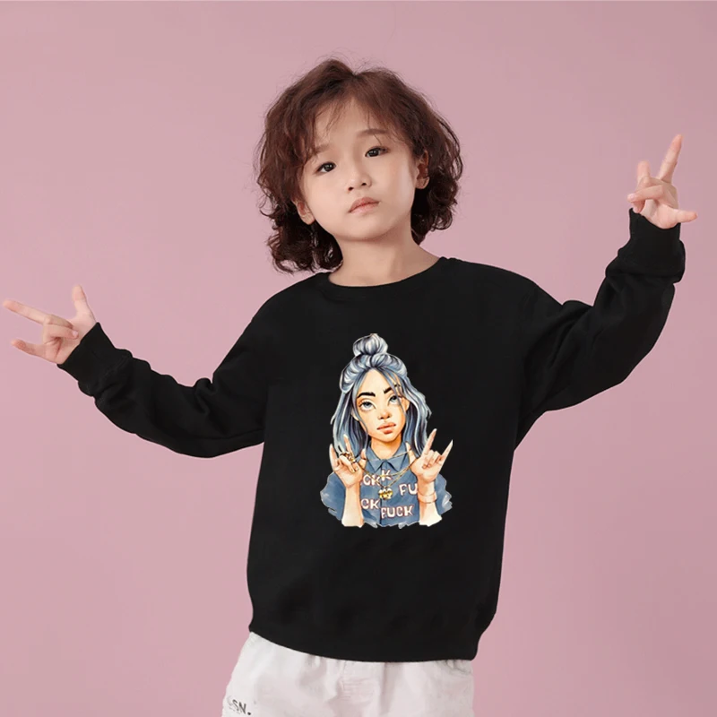 kids hoodies 18 Новинка; Детские футболки Billie Eilish; осенняя одежда с капюшоном; Детские свитшоты; толстовки с длинными рукавами для маленьких девочек; толстовки с капюшоном для девочек - Цвет: kids hoodies 18
