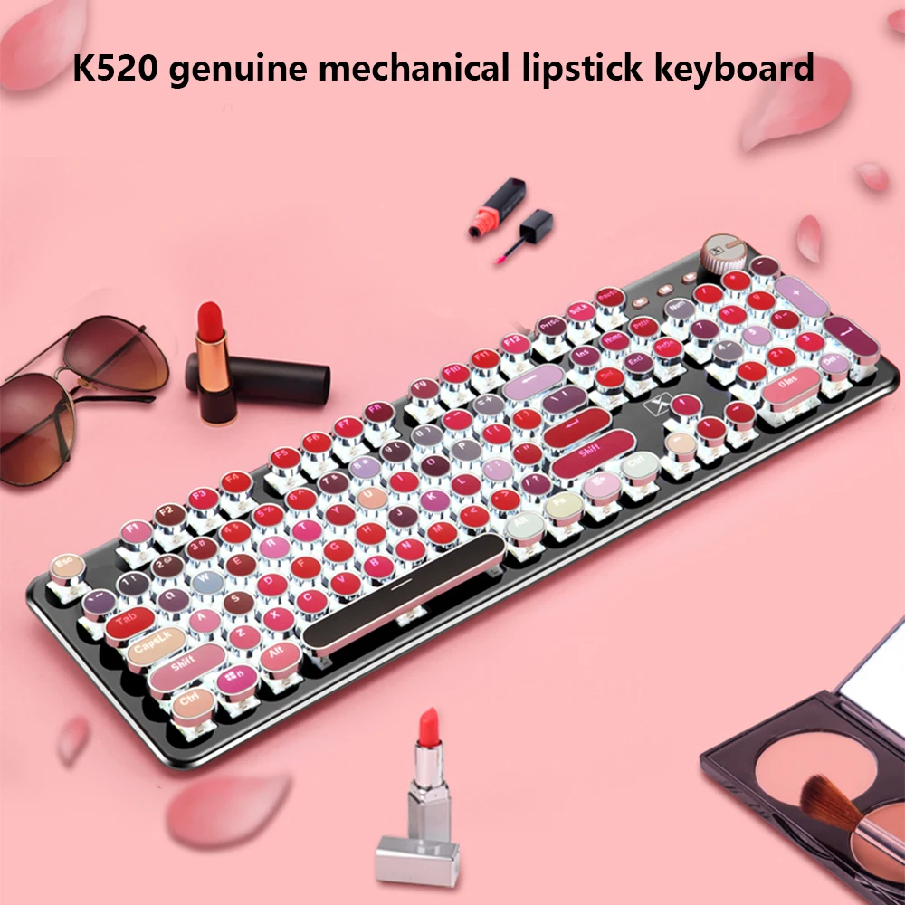 Новинка K520 механическая клавиатура USB Проводная клавиатура губная помада распыление стимпанк пишущая машинка круглый ключ крышка металлическая матовая панель Клавиатура
