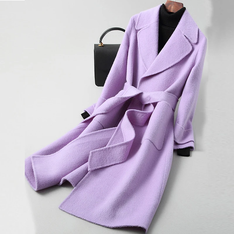 

Fad Spring Autumn Real Wool Coat Female Fashion Casual Long Women Coat Belt Overcoat Feminine Coat A041