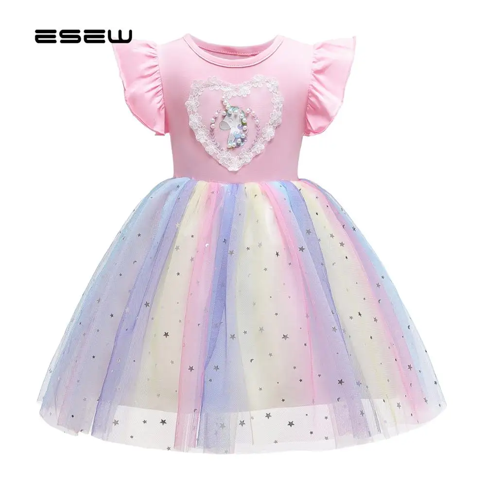 Платье для маленьких девочек единорог Радуга Рождество ко дню рождения с