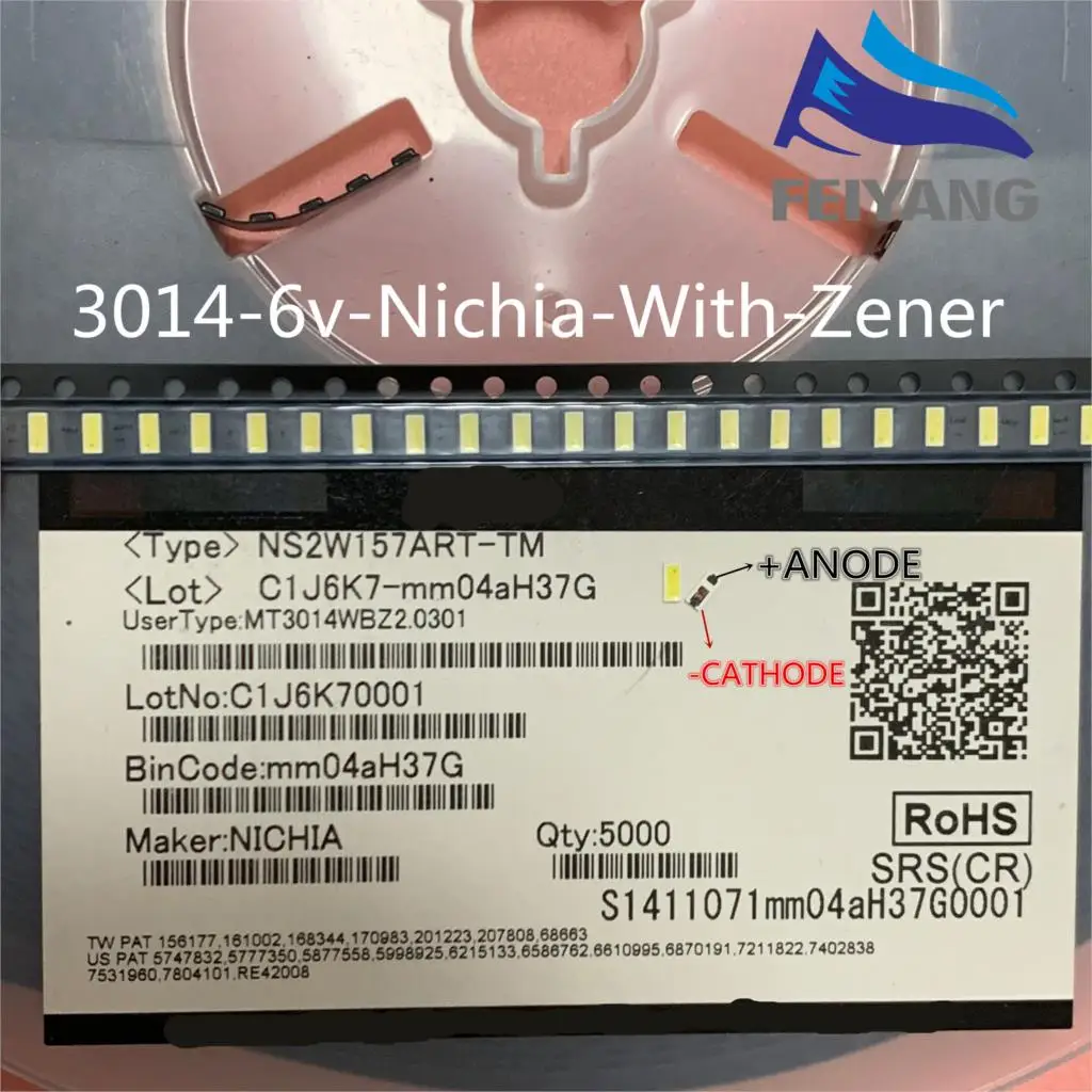 1000 шт. для nichia led светодиодный 1 Вт 6В Прохладный холодный белый ЖК-дисплей Подсветка для ТВ с зенеровский 3014 6 в 1 Вт Светодиодный Подсветка ТВ высокое Мощность