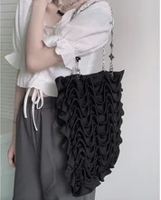 

Women Bag 2022 New Spring Square Nylon Chains Ruched Sweet Shoulder Bags Handbags High-Capacity Tote Bag All-match