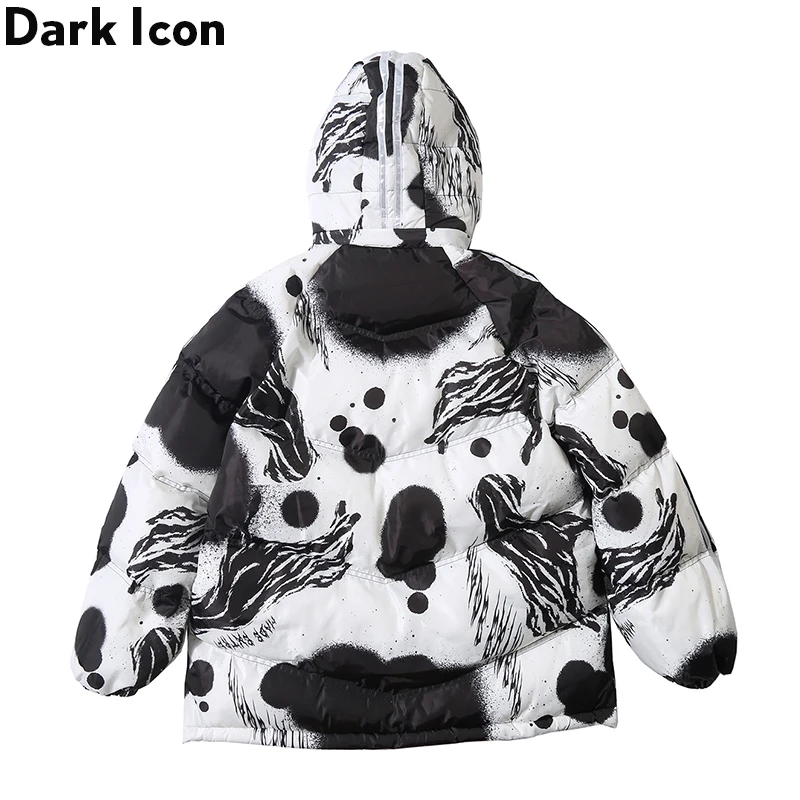 Dark Icon Printed Reflection Men's Parkas with Hoodie Cotton Padded Coats Men Outerwear Thick Men Coats Streetwear