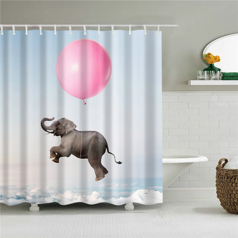 Animals Elephant Shower Curtains Pattern Bathroom Curtain Set Nordic Polyester Bath Screens Waterproof With Hooks