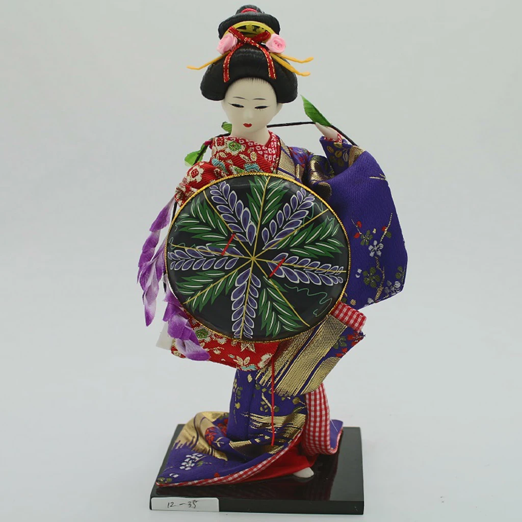 12inch 30cm Geisha Japanese Doll Folk Kimono Doll Maiko Doll Puppet Stand on Base, for Home and Hotel Display Decor