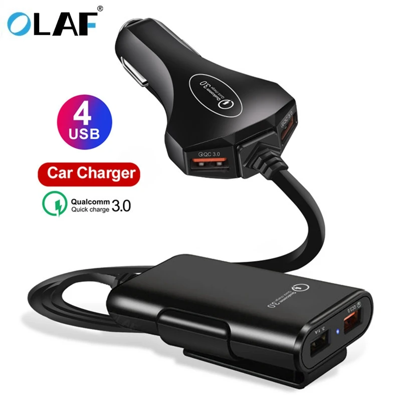 

60W 4 Port QC 3.0 Car Charger Quick Charge 3.0 Phone Car Fast Front Back Charger Adapter Car Portable Charger Plug for iPhone