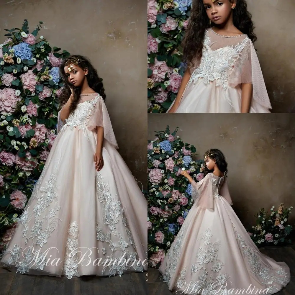 2020 Blush Pink Flower Girl Dresses for Wedding Lace Appliques Kids Pageant Dress First Holy Communion Gowns Little Baby | Свадьбы и