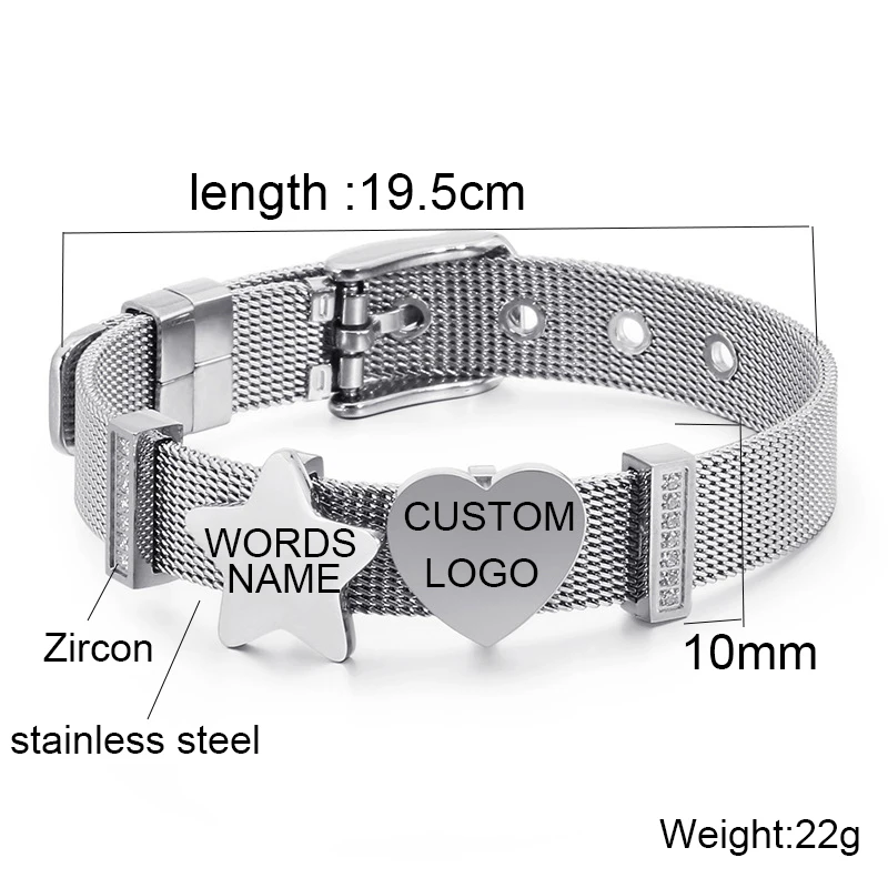 Custom Personalized Photo Name Bracelet Watchband Stainless Steel Rose Gold Women Men wrist Strap Watch Heart Star Bangle