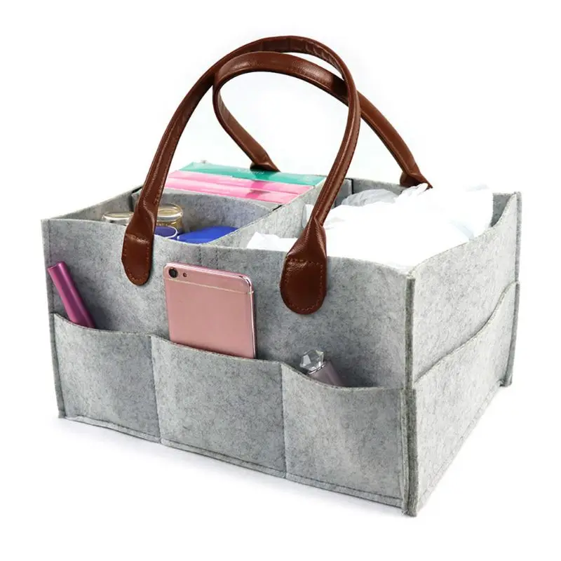 Portable Baby Diaper Organizer Shower Basket Nursery Storage Bin Car Travel Tote with leather handles - Цвет: LG