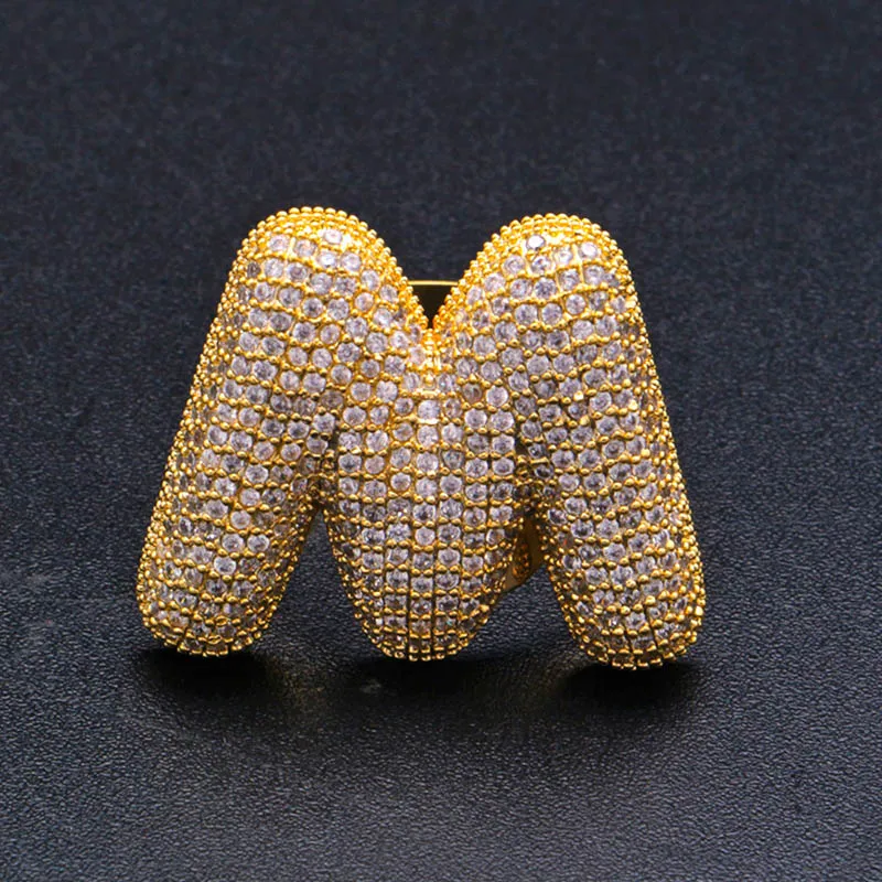 Хип-хоп AAA кубическая циркониевая подвеска Bling Iced Out Bubble кольцо с гравировкой Bling CZ кольца для мужчин Club Rapper ювелирные изделия золото серебро - Цвет основного камня: m